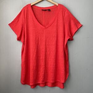 Tahari Tee Shirt Plus Size 1X Red Orange Linen Slub Knit Bright Dopamine Resort